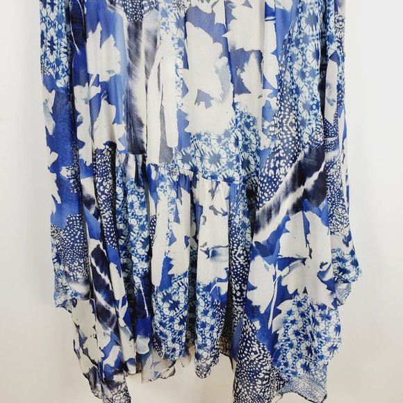 MAXI SKIRT (+ Slip) Asymmetrical Blue & White Abstract Floral Sz XL - Picture 3 of 10